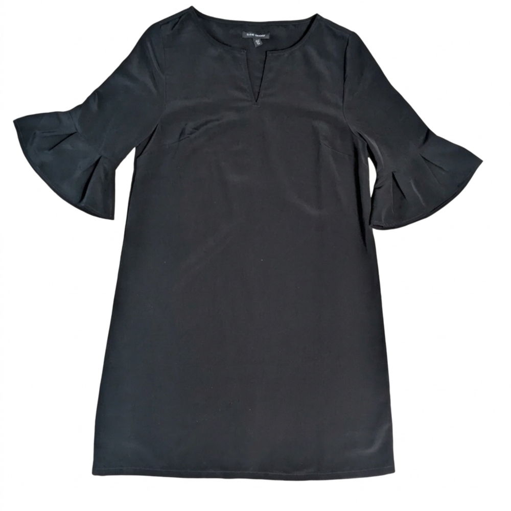 Paris Sunday Black Bell Sleeve Shift Dress XS Mini Witchy Whimsigoth LBD Moody